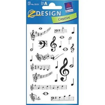 A product packaging for stickers featuring musical notes.