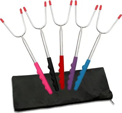 Produktbild von 5 Marshmallow-Bratstäbe, ausziehbare Grillgabeln für Lagerfeuer, Stockbrot/Marshmallows/Hot Dogs/Kebab-Spieße, Camping, 29,5–114 cm