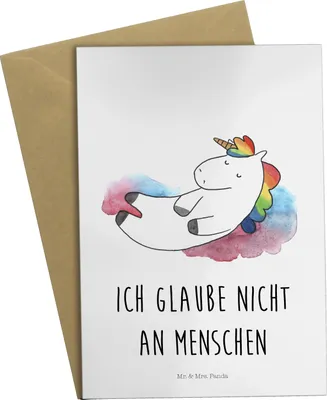 Produktbild von Mr. & Mrs. Panda Grußkarte Einhorn Wolke 7 - Weiß - Geschenk, weihnachtskarten, Grußkarten, hochzeitskarten, Unicorn, babykarte, Einhörner, Lächeln, osterkarten, Glaube