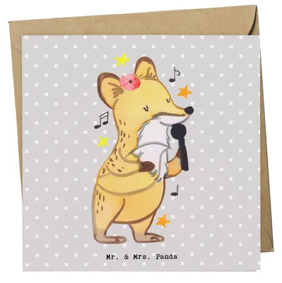 Produktbild von Mr. & Mrs. Panda Deluxe Karte Sängerin Herz - Grau Pastell - Geschenk, faltkarte, doppelkarte, Klappkarte, anlasskarte, Glückwunschkarte, Grußkarte