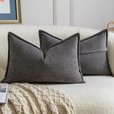 Immagine prodotto di Coperte per cuscini in tessuto chenille, colore grigio scuro, 30x50 cm, set da 2