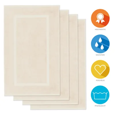 Produktbild von Lavea® 4er Set Badematte 50x80 cm, Badezimmerteppich 100% Baumwolle, 800 g/m², saugstark, waschbar, Badvorleger, Elena – Creme
