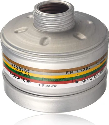 A close-up studio shot of a gas mask filter.