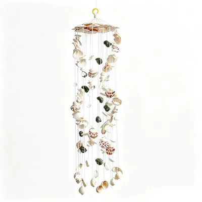 Image de Mobile décoratif en forme de coquillage, fabriqué à la main, de 95 cm de longueur, de couleur blanche, émettant un son doux. Idéal pour la décoration de balcon ou de jardin