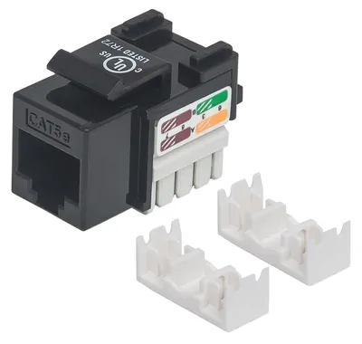 Produktbild von Intellinet Cat5e Modularbuchse, UTP, Keystone Jack, schwarz, benötigt LSA-Auflegewerkzeug, Flach, Schwarz, RJ-45, Weiblich, 22/26, Cat5e
