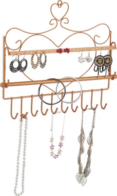 Produktbild von Relaxdays Wand Schmuckhalter, für Ketten, Ohrringe & Armbänder, Kettenhalter Herzform, HxBxT: 30 x 36,5 x 3,5 cm, bronze