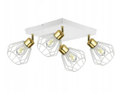 Produktbild von Luxolar Led Deckenleuchte 4 flammig aus Metal Draht Weiß-Gold im Edison-Stil E27 60W - Schwenkbar deckenlampe wohnzimmer