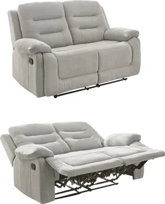 Produktbild von 2-Sitzer-Relaxsofa Federkern mit Liegefunktion Zweier-Couch Stoff Chenille Grau / 15502