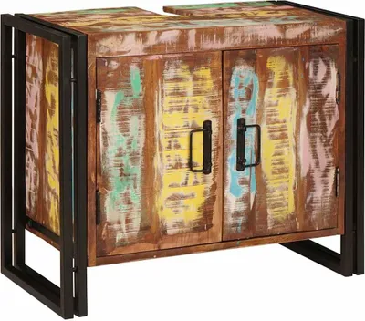 Image de Meuble sous évier avec étagère Multicolore Bois Recyclé Solide