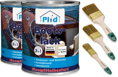Produktbild von Plid Bootslack 5L Farblos für ca. 50m² + Pinselset 3-tlg/ Klarlack Holz Schiffslack Wasserfest Yachtlack - Germany