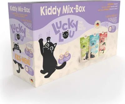 Produktbild von Lucky Lou Lifestage Kitten Kiddy Mix-Box, Kitten, Rind, Geflügel, Forelle, 1,5 kg, Getreidefrei