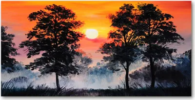 Produktbild von Tulup® Leinwandbild - 120x60 cm - Wandkunst - Drucke auf Leinwand - Leinwanddruck - Landschaften - Orange - Sonnenuntergang Wald