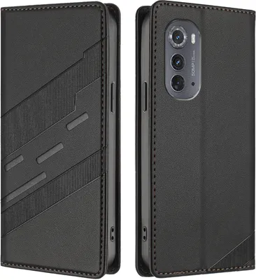 Produktbild von Hülle für Motorola Edge 2022, Kunstleder Brieftaschen Handyhülle mit Kartenfach und Standfunktion Schwarz