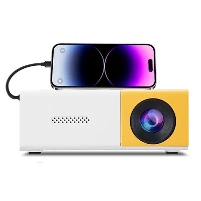 Produktbild von ZELURXX Mini Beamer tragbar 1080P, kabellos, USB, LED Projektor, Bildschirmübertragung, kompakt, Gelb-Weiß