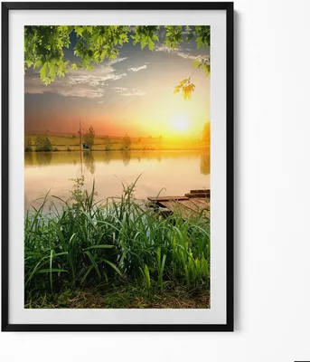 Produktbild von Sonnenuntergang, Sommertage– Wandbild mit Rahmen – Gerahmtes Bild  – Wanddekoration – 70x100 cm –  Schwarz Rahmen
