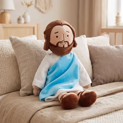 Produktbild von Jesus & Maria Plüschpuppe Set Arabische Stoffpuppe Kinder Geschenk Religiöse Kuschelpuppe Spielzeug - Modell: Jesus Blau
