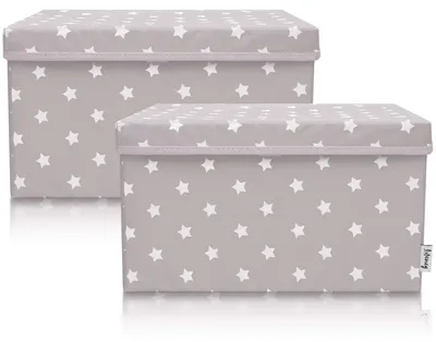 Produktbild von Lifeney 2-Set Aufbewahrungsbox Kinder (37x25x21cm) I Aufbewahrungskorb für Kinderzimmer und Wohnbereich I Kinder Aufbewahrungskiste (Hellgrau Stern)