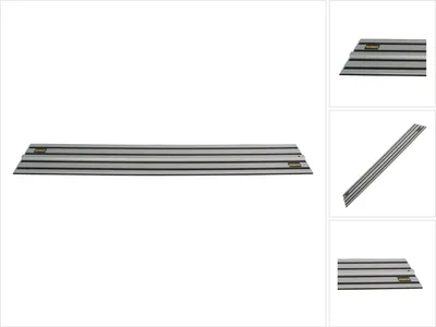 A long, flat metal guide rail with black stripes and yellow labels, presented on a white background.