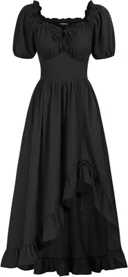 Productafbeelding van Maxi-jurk voor dames in renaissancestijl met korset, ruches en zakken, zwart
