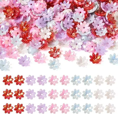 Productafbeelding van Allecto Plus - Bloemvormige acryl kralen: Set van 200 stuks in verschillende kleuren, geschikt voor het zelf maken van sieraden