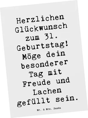 Produktbild von Mr. & Mrs. Panda Postkarte Spruch 31. Geburtstag - Weiß - Geschenk, personalisierte Geschenke, Geburtstagsgeschenk, bildkarte, Geburtstagssprüche 31, Happy Birthday