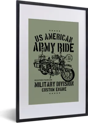 Produktbild von MuchoWow® MuchoWow® Gerahmtes Poster Mancave - Motorrad - Armee - Vintage 40x60 cm - Poster mit zchwarzem Bilderrahmen - Poster in Rahmen