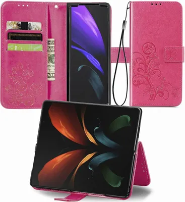 Produktbild von König Design Hülle kompatibel mit Samsung Galaxy Z Fold4 5G Kunstleder Handyhülle - Handy Case Magenta