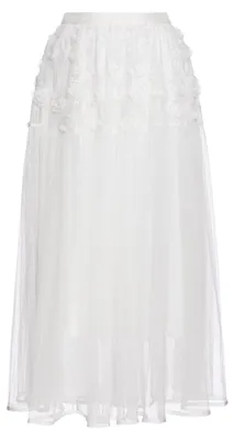Produktbild von Damen Maxirock Weiß Größe S mit floralem Muster und zarten Spitzendetails