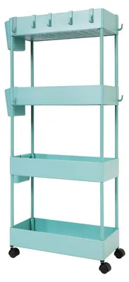 Image de Chariot de cuisine avec 4 étagères, dimensions 40 x 18 x 90 cm, couleur bleu-vert