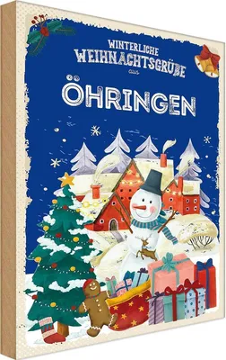 Produktbild von vianmo Holzschild 18x12 cm Weihnachtsgrüße ÖHRINGEN Weihnachten