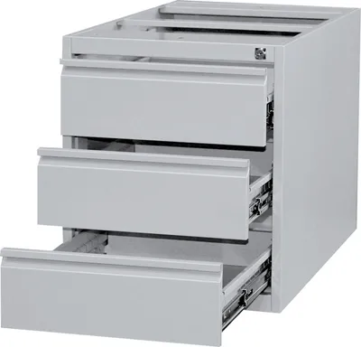 Produktbild von Stahl-Unterbaucontainer mit 3 Schubladen 53,5x46x79cm für Stahl-Schreibtisch-Gestell, 310120/310160 Lichtgrau 310330