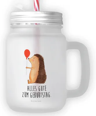 Produktbild von Mr. & Mrs. Panda Trinkglas mit Deckel Igel Luftballon - Transparent - Geschenk, Glas, Schraubdeckel, Ballon, Geburtstag, Happy Birthday, Und Strohhalm, Cocktailglas