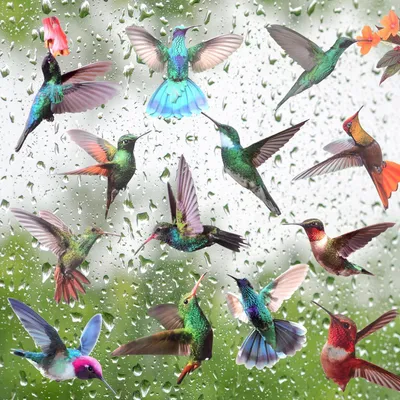 Productafbeelding van Fensterstickers kolibri, 19 stuks, zelfklevend, vogelbescherming, PVC