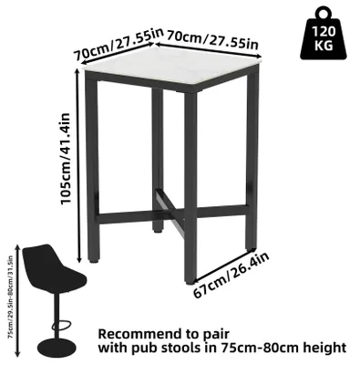 Imagen del producto de Mesa auxiliar cuadrada con aspecto de mármol, mesa alta de cocina con estructura metálica para 4 personas