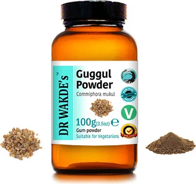Produktbild von DR WAKDE'S Guggul Pulver (Mukul Myrrhe | Commiphora Mukul) - 100 g (3,5 Unzen) | Rein, Raw & Getrocknetes Pulver | Ayurveda-Kräuter | Vegan | Nichts h