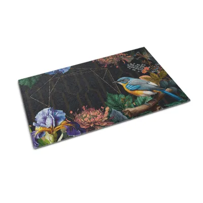 Produktbild von Fußmatte für die Tür – Unterlage zur Aufnahme von Schmutz – Rutschfeste Fußmatte für Innen- und Außenbereich – 150 x 100 cm – Mit Vogel- und Blumenmuster