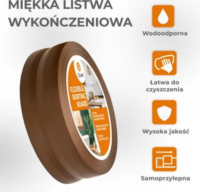 Zdjęcie produktu dla QUEST Listwa wykończeniowa PCV 15x15mm, 5m, samoprzylepna, elastyczna, miękka taśma dekoracyjna, ciemny brąz