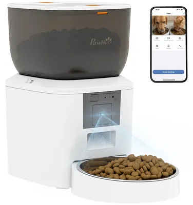 Immagine prodotto di PawHut Distributore Automatico Cibo Gatti e Cani 4L WiFi 2.4G, App Controllo con Telecamera, Ciotola, Bianco