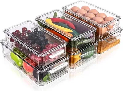 Image de Lot d'organiseurs pour réfrigérateur, 6 boîtes transparentes, empilables, pour la cuisine