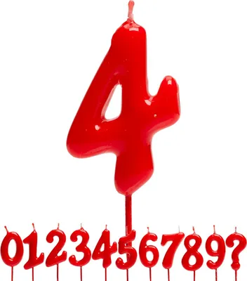 Immagine prodotto di Candeline per torta, numero 4, colore rosso, altezza 7,5 cm