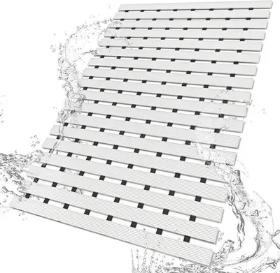 Immagine prodotto di Tappetino antiscivolo per doccia e vasca da bagno Ibenzoa® – 43 x 67 cm, bianco, con fori di scarico, in PVC/TPE, ad asciugatura rapida