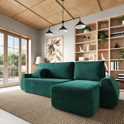 Produktbild von Masseno Ecksofa GALVIS mit Schlaffunktion L-Form, Sofa mit Bettkasten, Wohnzimmersofa, Couch, Soffa, Bettsofa, Couchgarnitur- Grün, MONOLITH 37