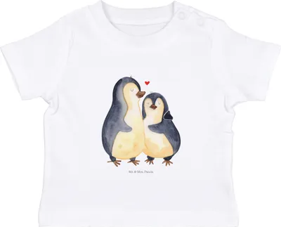 Produktbild von Mr. & Mrs. Panda Babyshirt Pinguin umarmen 6. - 12. Monat - Weiß - Geschenk, Hochzeitsgeschenk, Kinder Top, Jahrestag, Hochzeitstag, T-Shirt Baby, Liebe, , Umarmung