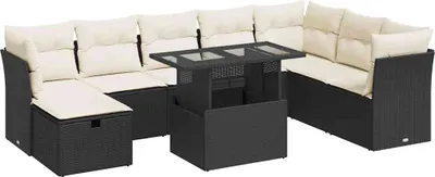 Produktbild von vidaXL 9-tlg. Garten-Sofagarnitur mit Kissen Schwarz Poly Rattan