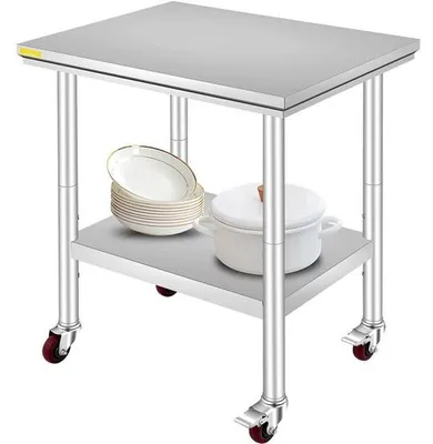 Obrázok produktu pre Profesionálny pracovný stôl 76 x 60 x 81 cm - Stôl pre gastronómiu z nehrdzavejúcej ocele - Nosnosť 28 kg - Stôl na prípravu jedál s kolieskami - Komerčný pracovný stôl do kuchyne a baru - 4 nastaviteľné nohy