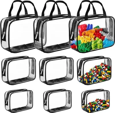 Produktbild von 9er Pack wasserdichte PVC Reise Toilettenbeutel transparent schwarz