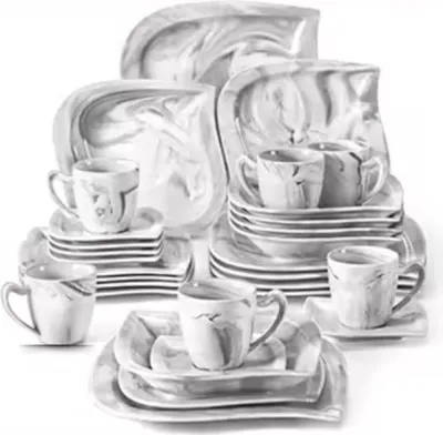 Produktbild von Bordenset – 6 Personen – 30-teilig – Graues Keramik-Set – Diner- und Kleine Teller