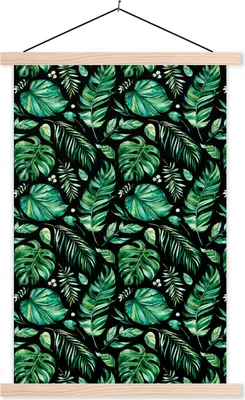 Produktbild von MuchoWow® Textilposter Vintage - Blätter - Grün 60x90 cm mit holzfarbenen Rahmen - Textil