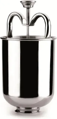 A stainless steel donut maker is shown against a white background.