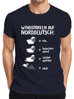 Zdjęcie produktu dla Windstärken Norddeutsch Schietwetter Schafe Plattdeutsch Saying Koszulka męska, Granatowy, M